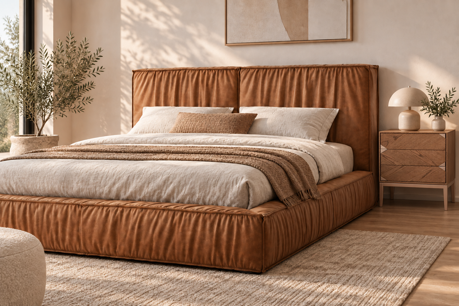 Ambientação ilustrativa com Cama Verona e Mesa de Cabeceira Slit