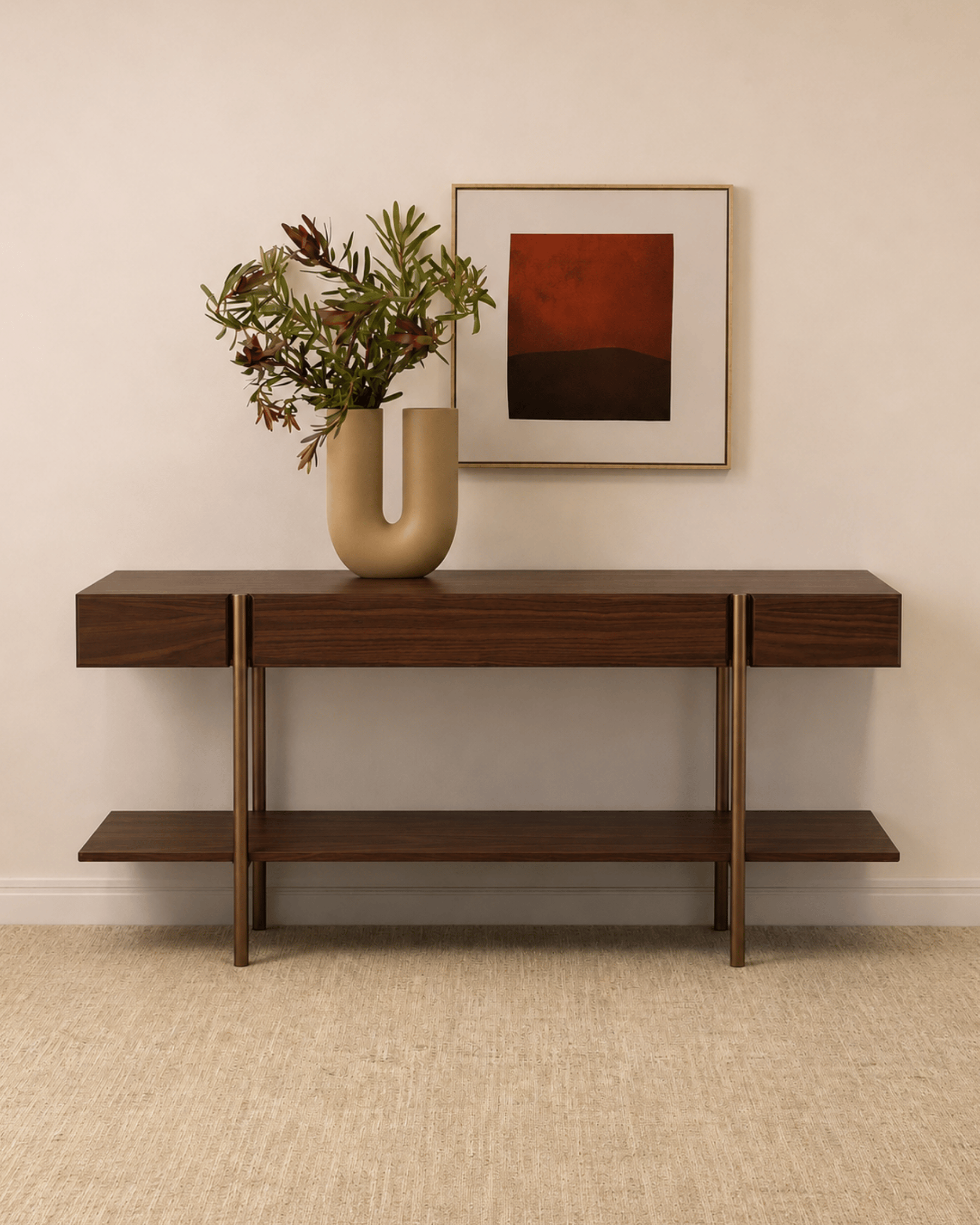 Aparador Da Vinci 1,50 - Lâmina de Madeira Natural Nogueira - Pronta Entrega