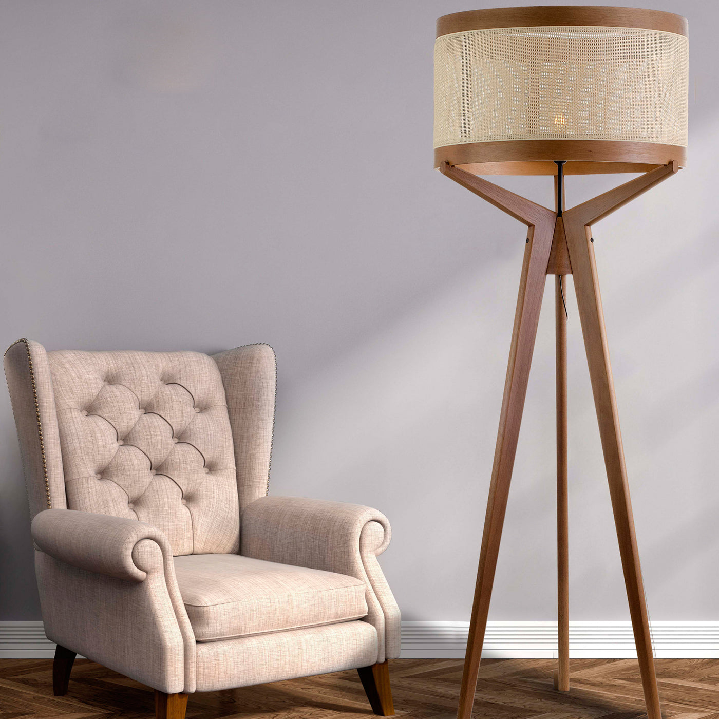 Luminária de Piso Navi 170cm - Cúpula de Palha