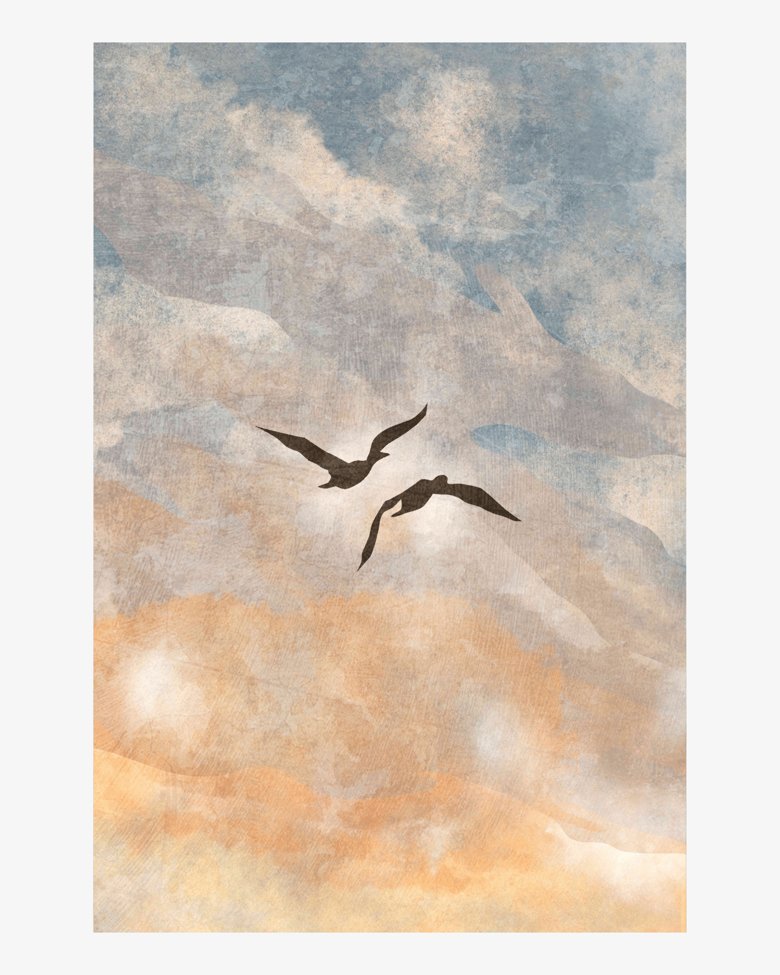 Quadro Fine Art Retangular - Gaivotas ao Luar