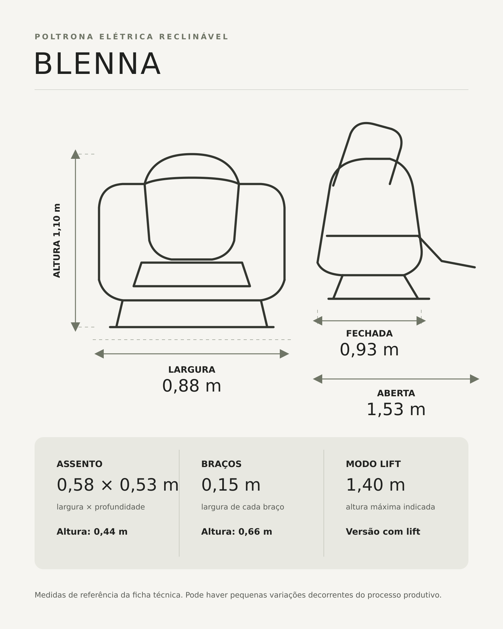 Medidas técnicas da Poltrona Blenna
