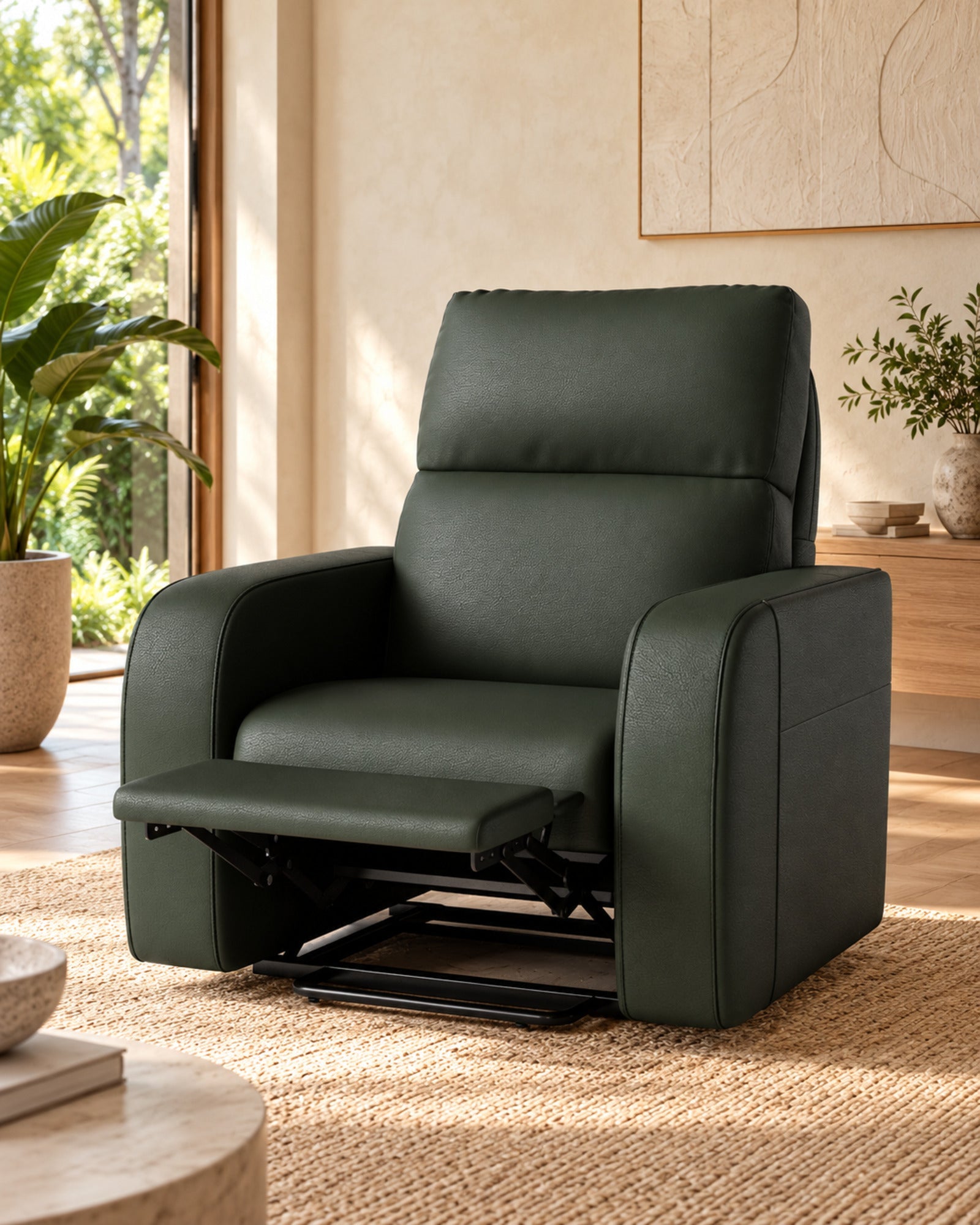 Poltrona elétrica Essentia em couro natural em ambiente contemporâneo