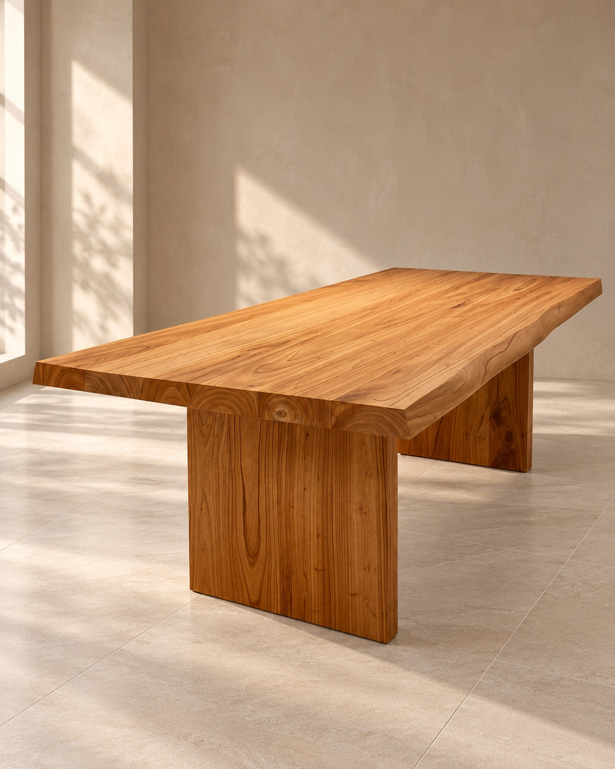 Mesa Rosmari em madeira maciça em ambiente contemporâneo