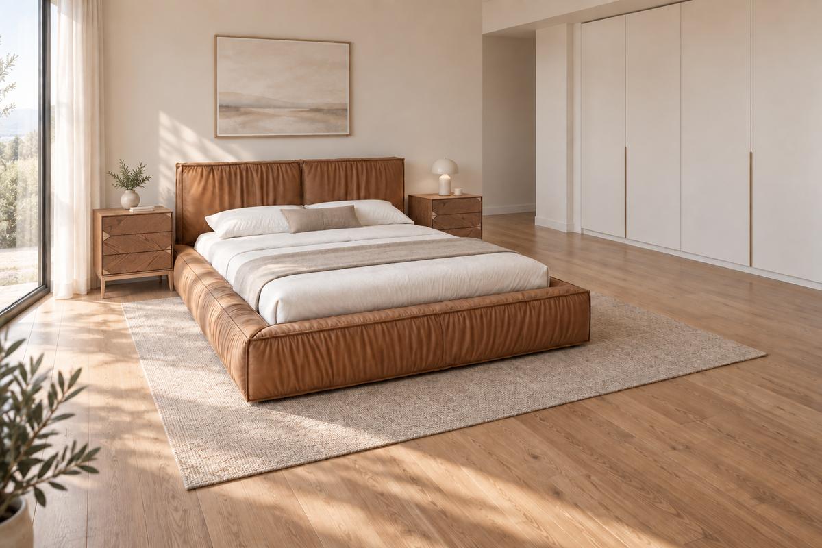 Ambientação ilustrativa com Cama Verona e Mesa de Cabeceira Slit