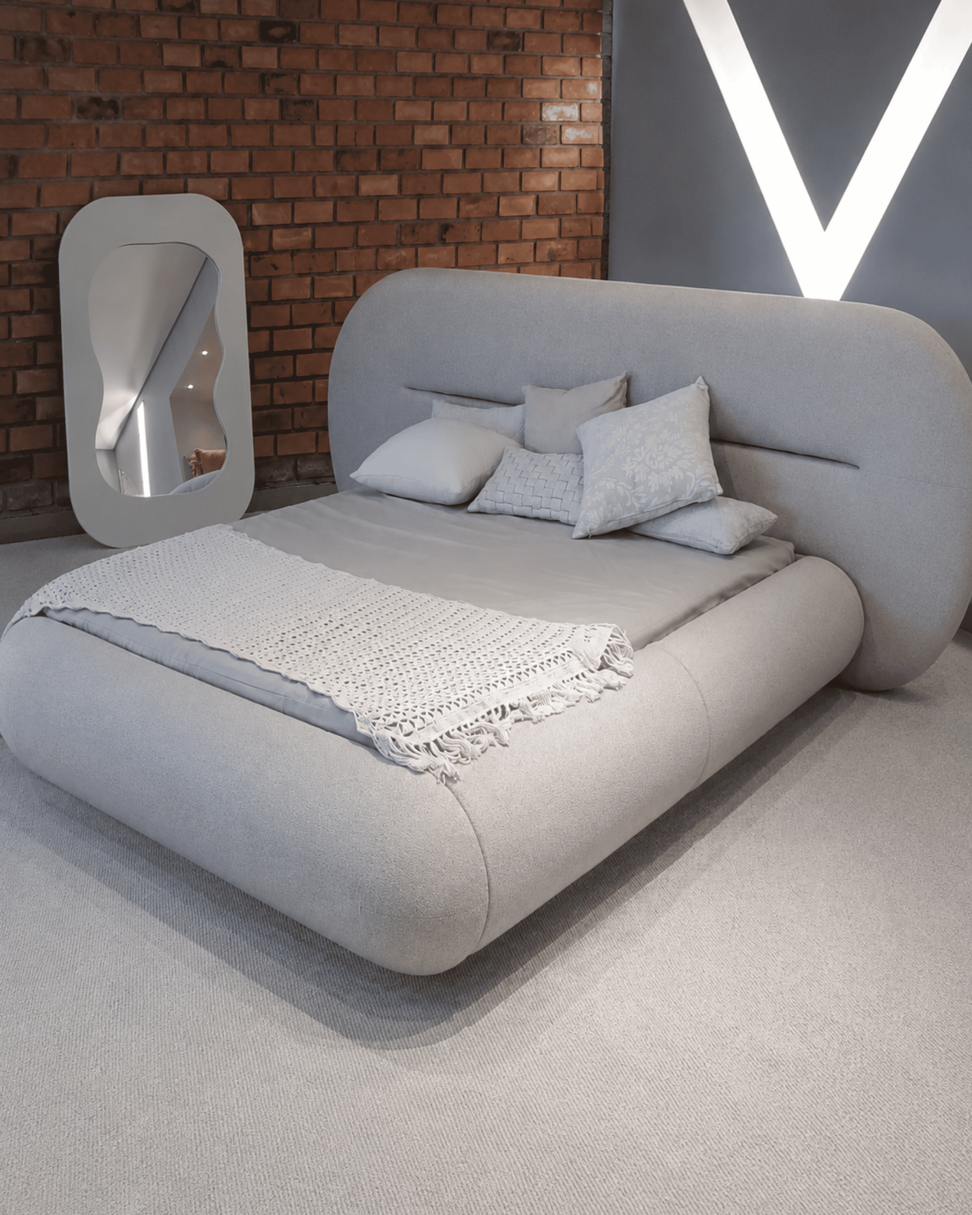 Cama com Cabeceira Estofada Queen - Loo - Detalhe Led - Tecido 5024