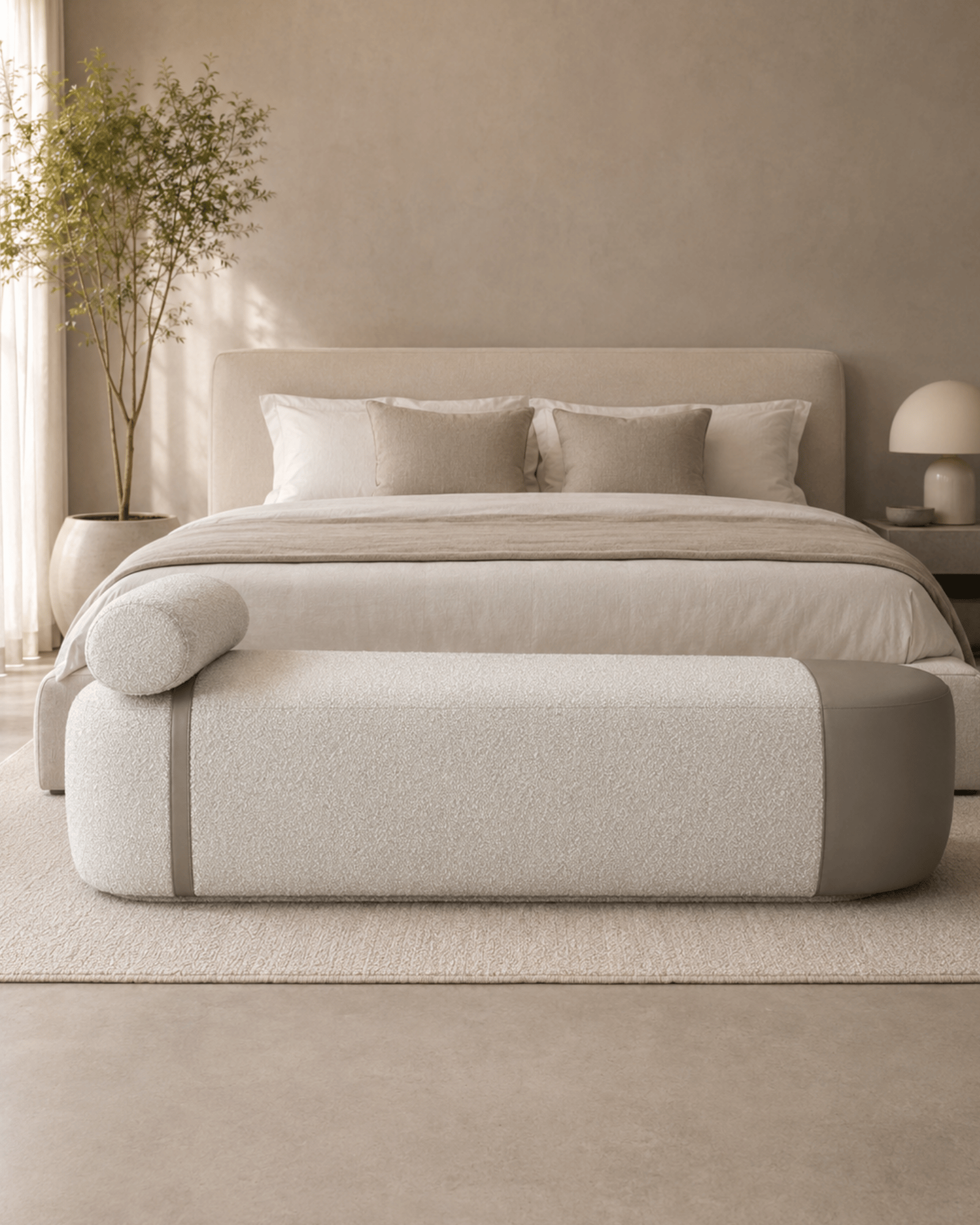 Recamier em Boucle e Couro Natural Ganz - Pronta Entrega
