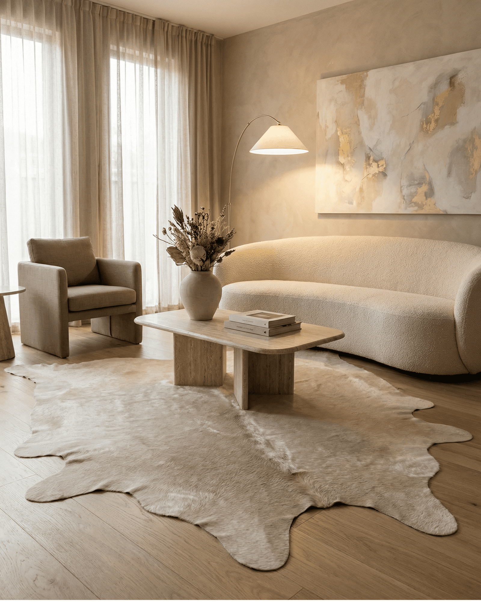 Tapete Couro Natural Pele Inteira - Areia Claro