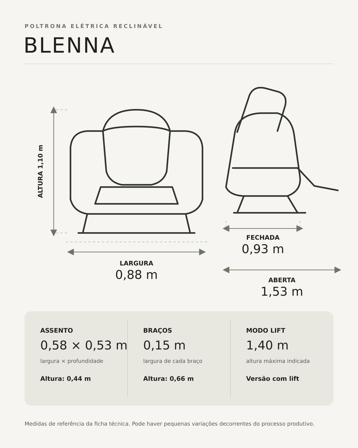 Medidas técnicas da Poltrona Blenna