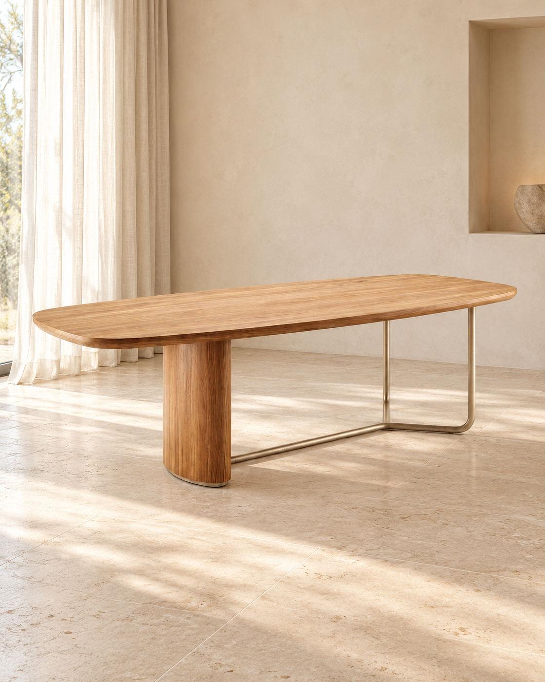 Mesa de Jantar Orgânica Tellus em ambiente claro, imagem vertical 4:5
